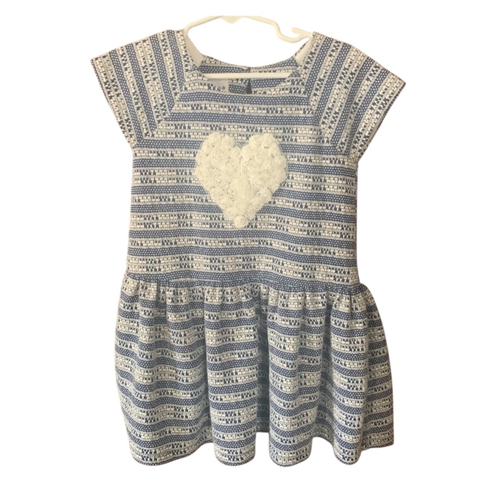 PIPPA & JULIE Dress Floral Love Heart Lace Roses Lined Blue White Girls Size 4